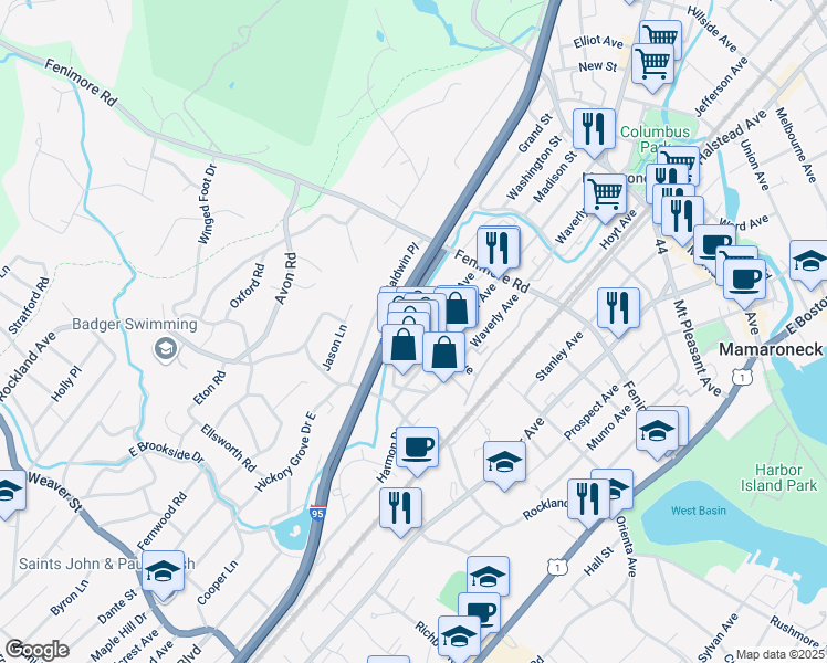 map of restaurants, bars, coffee shops, grocery stores, and more near 609 Center Avenue in Mamaroneck