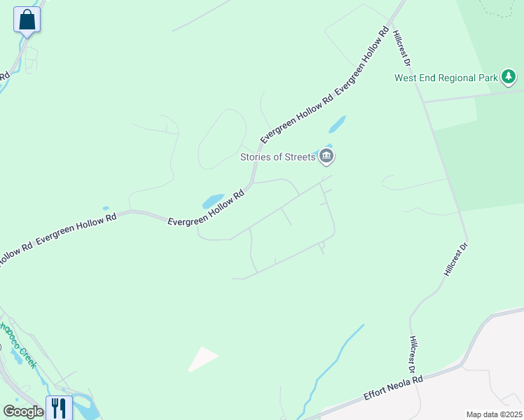 map of restaurants, bars, coffee shops, grocery stores, and more near 152 Comanche Pines Road in Effort