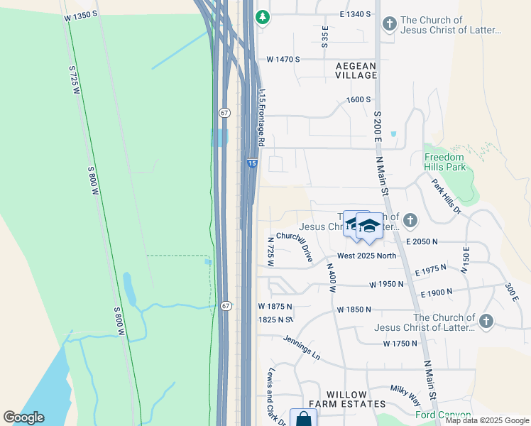 map of restaurants, bars, coffee shops, grocery stores, and more near 2131 North 725 West in Centerville