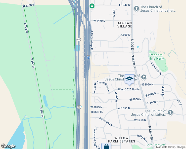 map of restaurants, bars, coffee shops, grocery stores, and more near 2131 North 725 West in Centerville