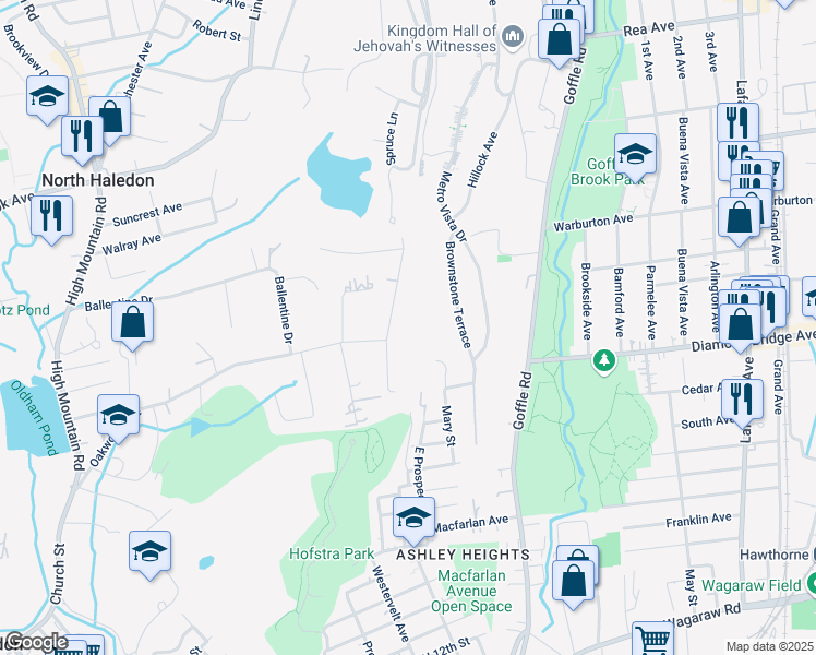 map of restaurants, bars, coffee shops, grocery stores, and more near 50 Ridge Road in North Haledon