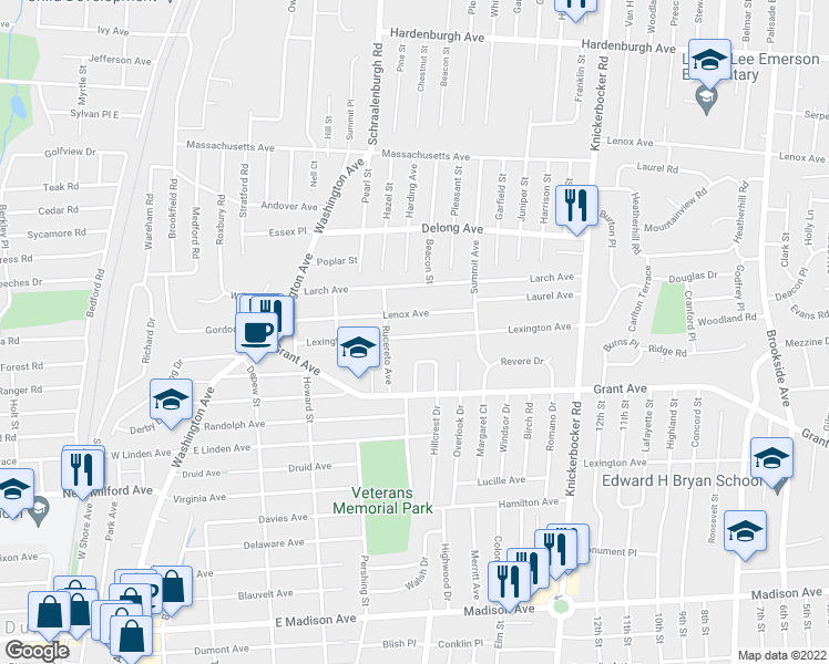 map of restaurants, bars, coffee shops, grocery stores, and more near 116 Lexington Avenue in Dumont