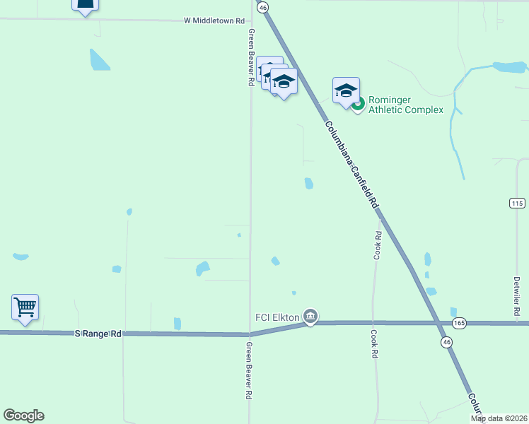 map of restaurants, bars, coffee shops, grocery stores, and more near 11671 Green Beaver Road in Canfield
