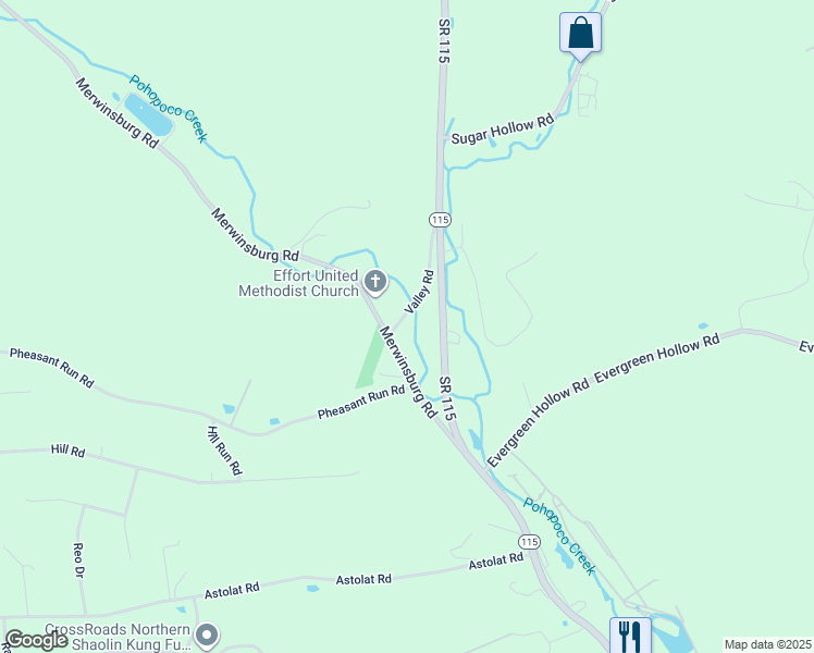 map of restaurants, bars, coffee shops, grocery stores, and more near 308 Valley Road in Effort