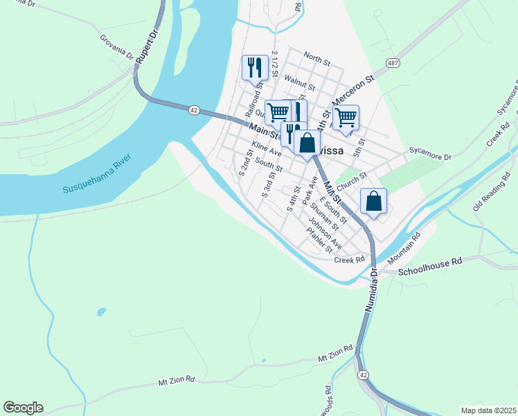 map of restaurants, bars, coffee shops, grocery stores, and more near South 3rd Street in Catawissa
