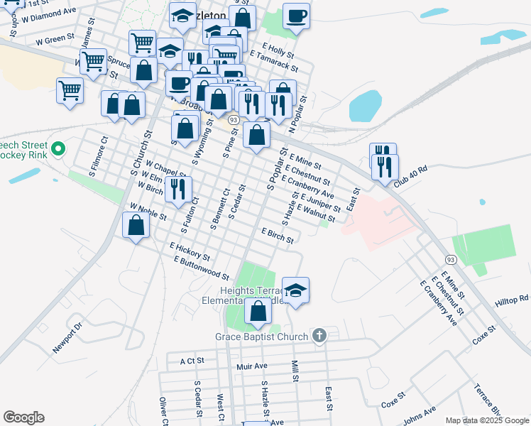 map of restaurants, bars, coffee shops, grocery stores, and more near 306 East Walnut Street in Hazleton