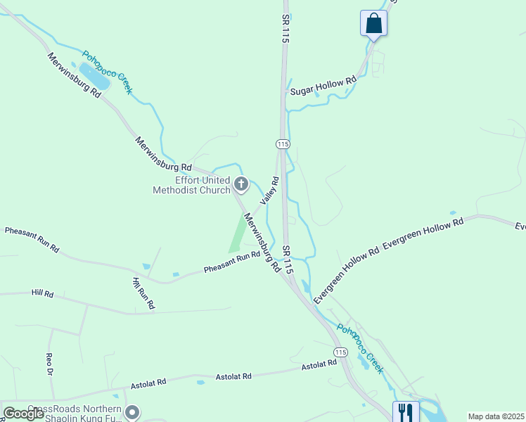 map of restaurants, bars, coffee shops, grocery stores, and more near 308 Valley Road in Effort