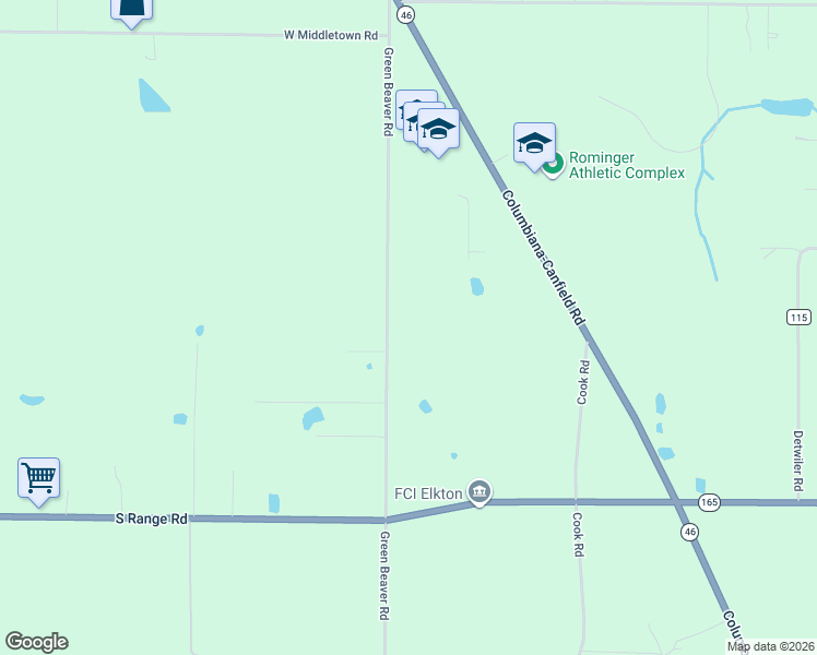 map of restaurants, bars, coffee shops, grocery stores, and more near 11671 Green Beaver Road in Canfield