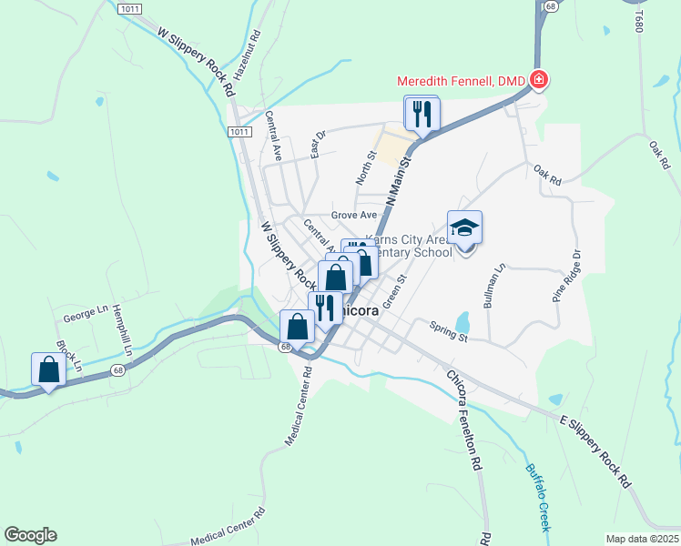 map of restaurants, bars, coffee shops, grocery stores, and more near 111 Central Avenue in Chicora