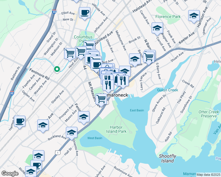 map of restaurants, bars, coffee shops, grocery stores, and more near 139 East Prospect Avenue in Mamaroneck