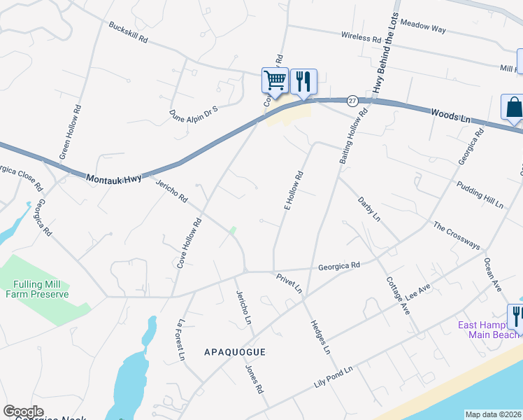 map of restaurants, bars, coffee shops, grocery stores, and more near 8 Marina Lane in East Hampton
