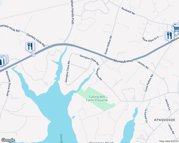 map of restaurants, bars, coffee shops, grocery stores, and more near 118 Georgica Close Road in East Hampton