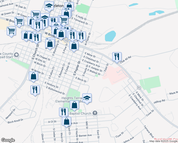 map of restaurants, bars, coffee shops, grocery stores, and more near 418 East Walnut Street in Hazleton