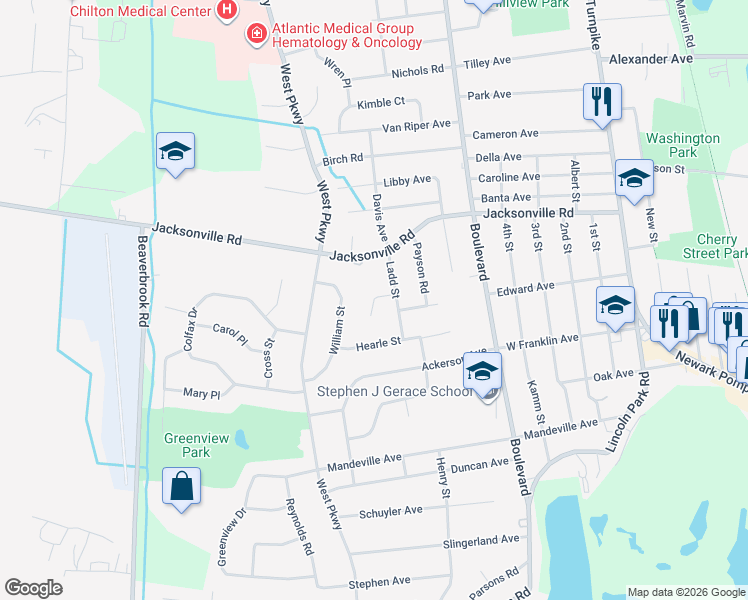 map of restaurants, bars, coffee shops, grocery stores, and more near 9 Chestnut Court in Pequannock Township