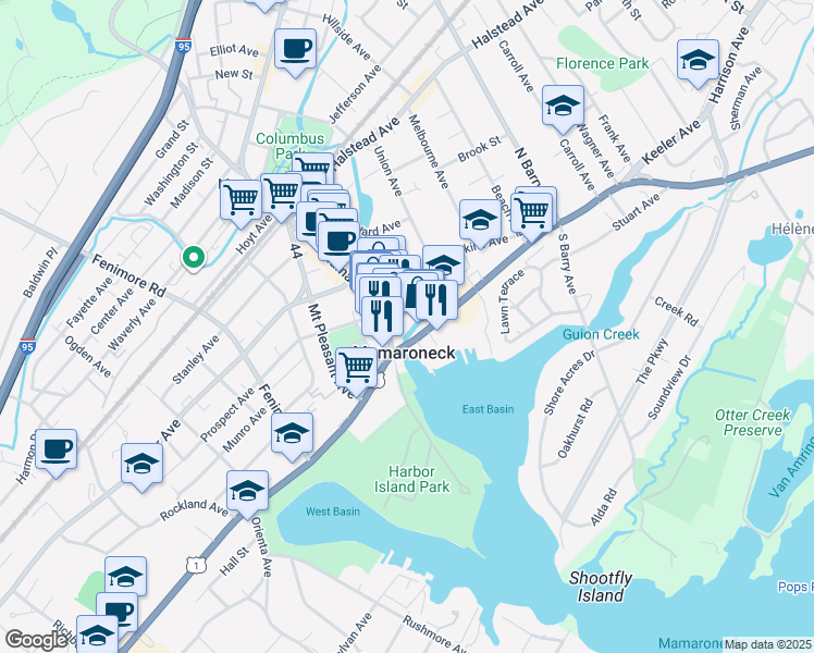 map of restaurants, bars, coffee shops, grocery stores, and more near 139 East Prospect Avenue in Mamaroneck