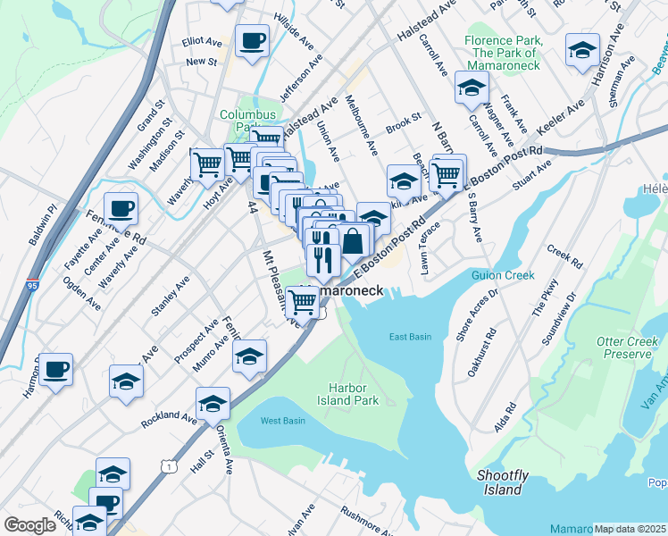map of restaurants, bars, coffee shops, grocery stores, and more near 139 East Prospect Avenue in Mamaroneck