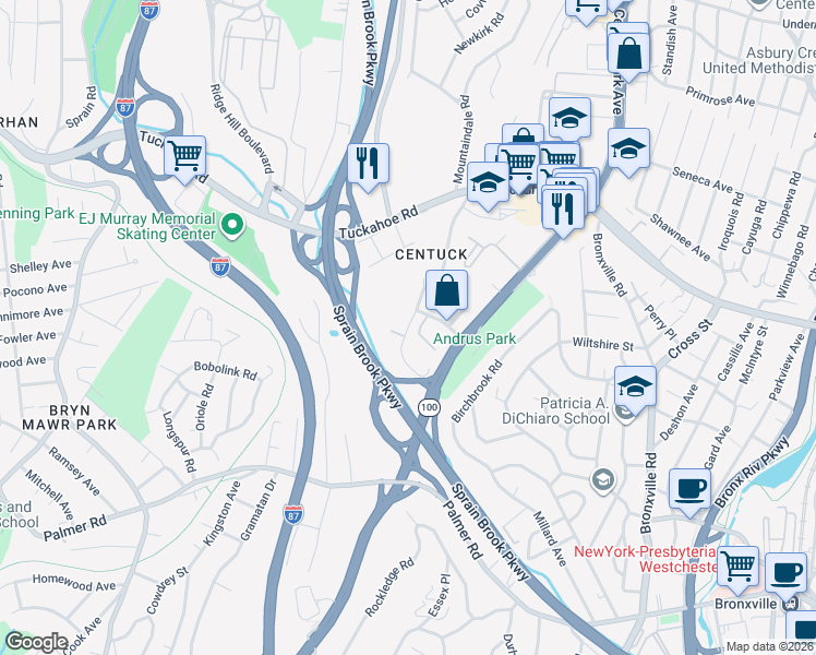 map of restaurants, bars, coffee shops, grocery stores, and more near 7 Arlington Street in Yonkers