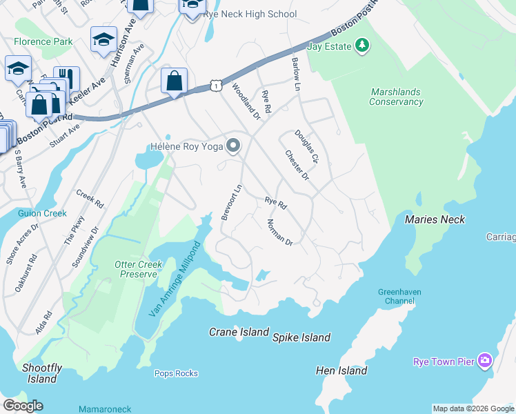 map of restaurants, bars, coffee shops, grocery stores, and more near 1 Old Garden Lane in Rye