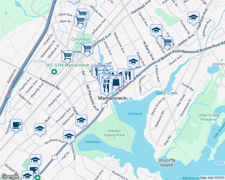 map of restaurants, bars, coffee shops, grocery stores, and more near 139 East Prospect Avenue in Mamaroneck