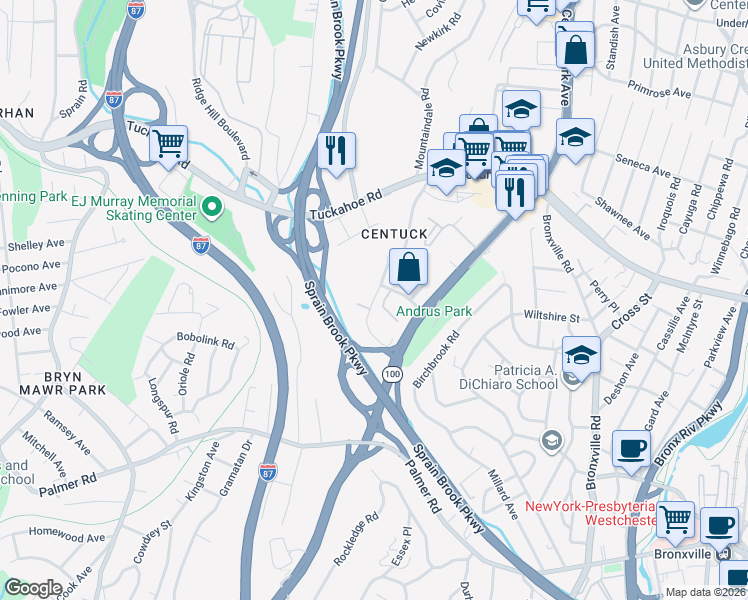 map of restaurants, bars, coffee shops, grocery stores, and more near 7 Arlington Street in Yonkers