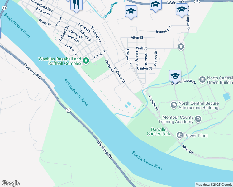 map of restaurants, bars, coffee shops, grocery stores, and more near Fishers Ct in Danville