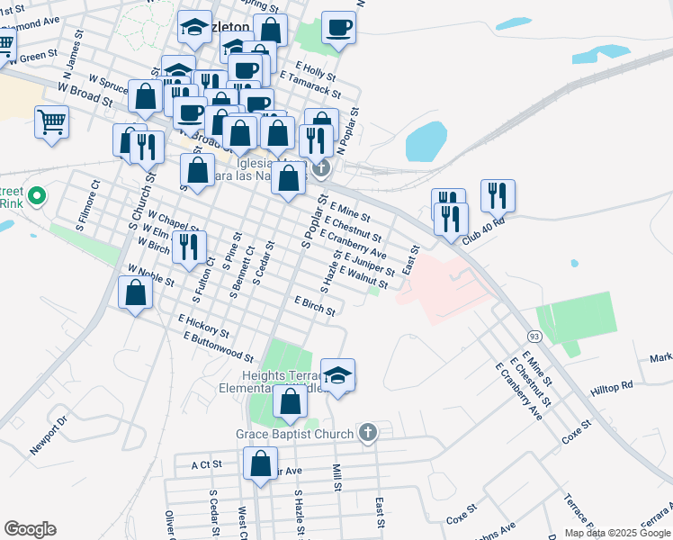 map of restaurants, bars, coffee shops, grocery stores, and more near 402 East Walnut Street in Hazleton