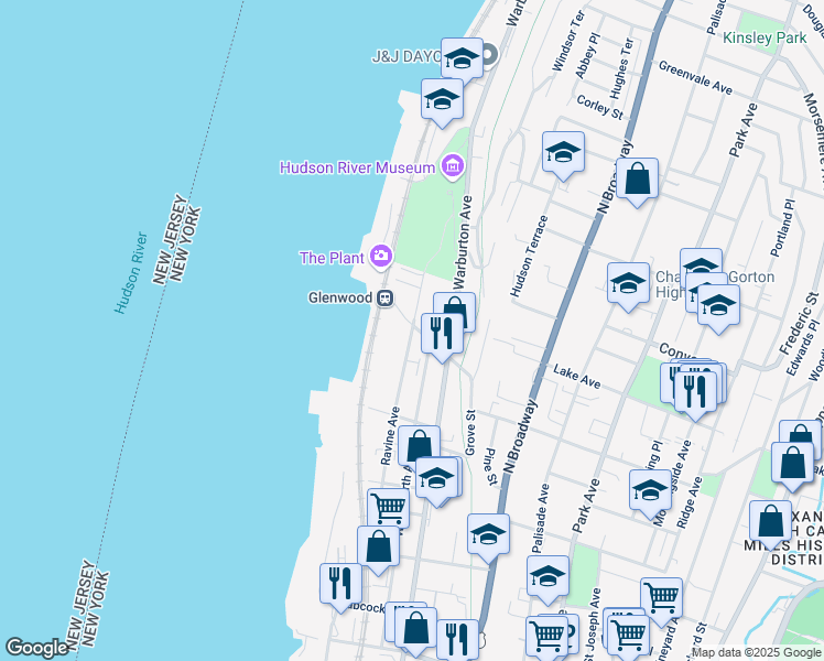 map of restaurants, bars, coffee shops, grocery stores, and more near 172 Ravine Avenue in Yonkers