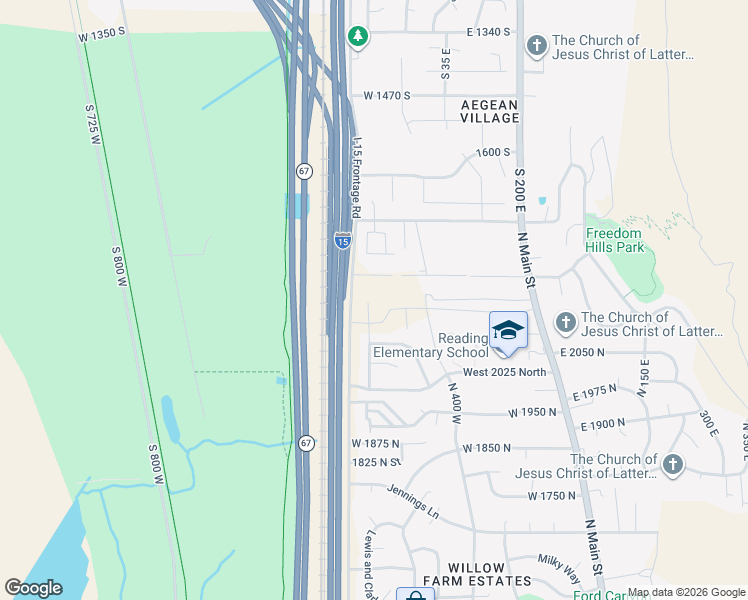 map of restaurants, bars, coffee shops, grocery stores, and more near 2136 North 725 West in Centerville