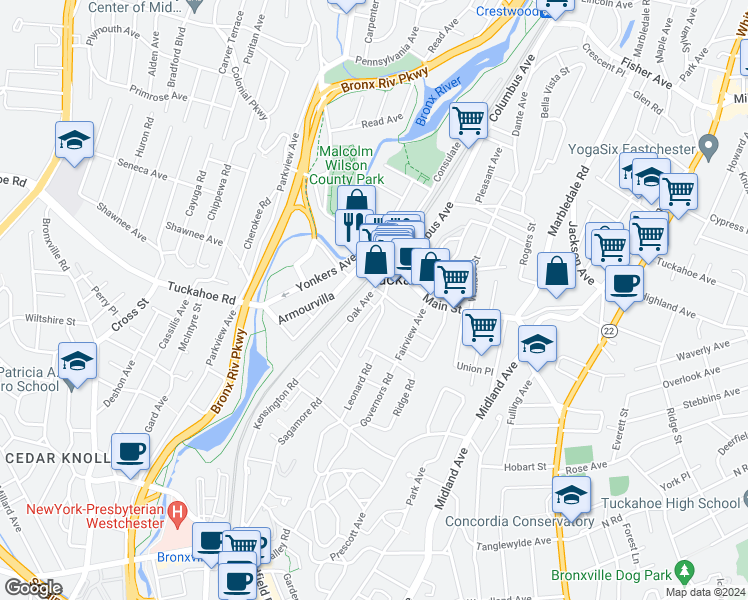 map of restaurants, bars, coffee shops, grocery stores, and more near 13 Depot Square in Tuckahoe