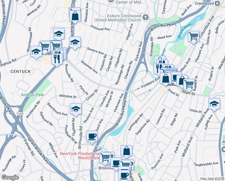 map of restaurants, bars, coffee shops, grocery stores, and more near 841 Tuckahoe Road in Yonkers