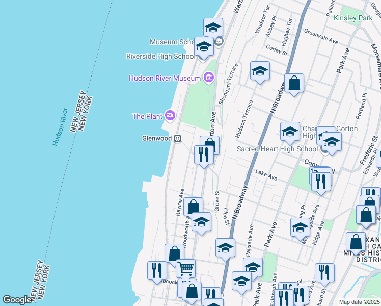 map of restaurants, bars, coffee shops, grocery stores, and more near 172 Ravine Avenue in Yonkers