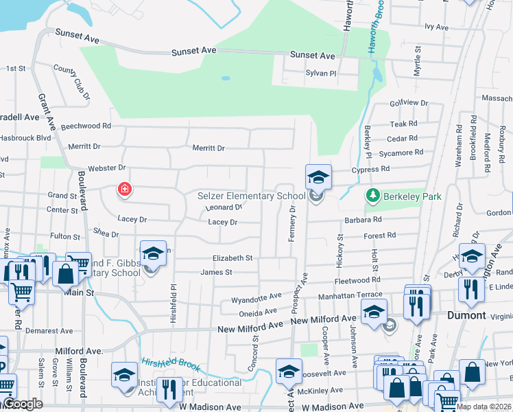 map of restaurants, bars, coffee shops, grocery stores, and more near 130 Concord Street in New Milford