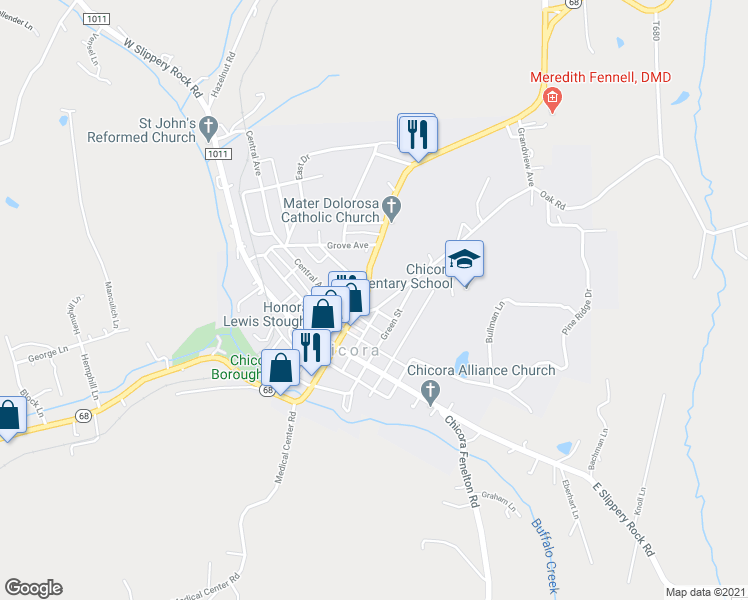 map of restaurants, bars, coffee shops, grocery stores, and more near 209 North Main Street in Chicora