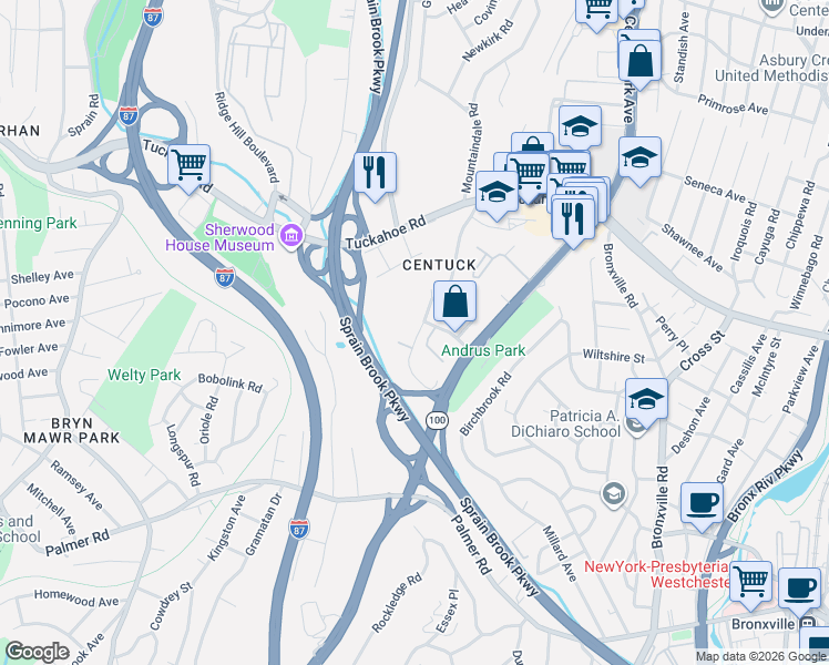 map of restaurants, bars, coffee shops, grocery stores, and more near 7 Arlington Street in Yonkers