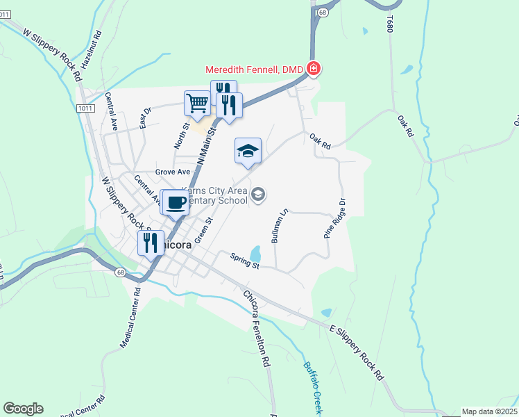 map of restaurants, bars, coffee shops, grocery stores, and more near 205 Kittanning Street in Chicora