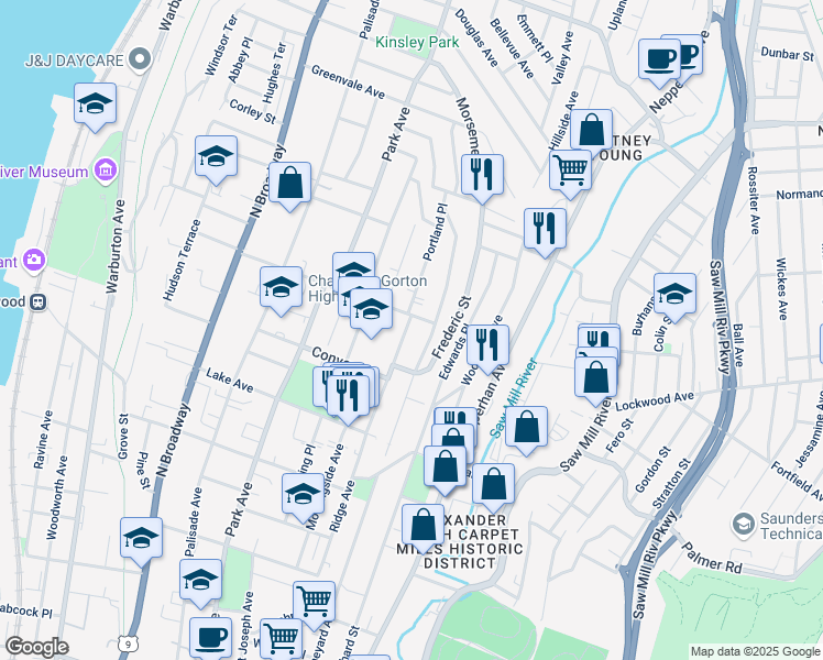 map of restaurants, bars, coffee shops, grocery stores, and more near 220 Voss Avenue in Yonkers