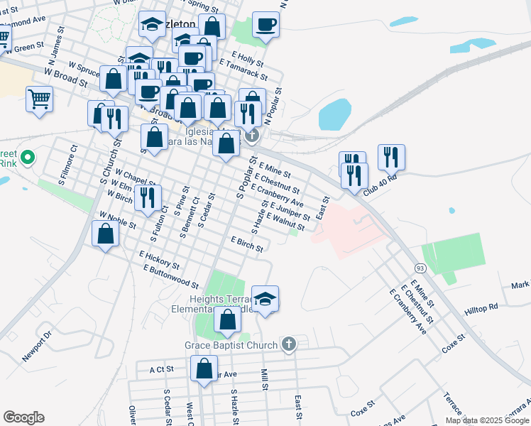 map of restaurants, bars, coffee shops, grocery stores, and more near 403 East Walnut Street in Hazleton