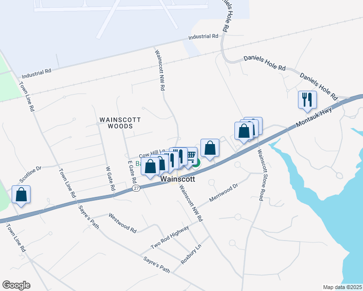 map of restaurants, bars, coffee shops, grocery stores, and more near 98 Wainscott Northwest Rd in Wainscott