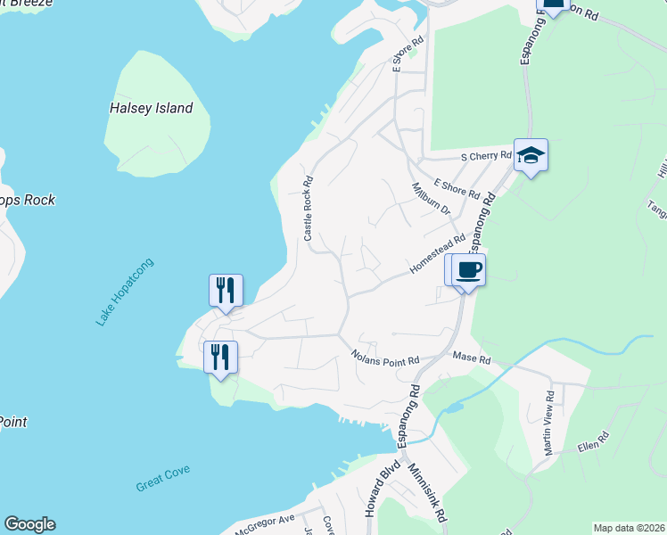 map of restaurants, bars, coffee shops, grocery stores, and more near 35 Castle Rock Road in Jefferson