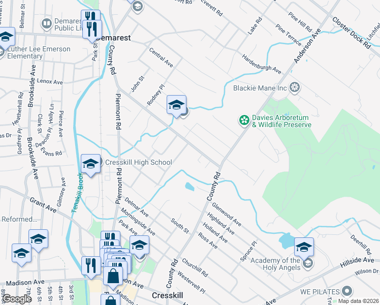 map of restaurants, bars, coffee shops, grocery stores, and more near 8 Brook Way in Demarest