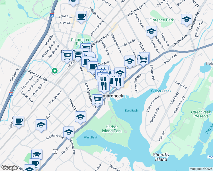 map of restaurants, bars, coffee shops, grocery stores, and more near 139 East Prospect Avenue in Mamaroneck