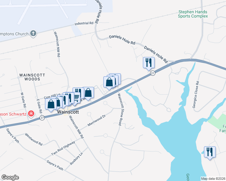 map of restaurants, bars, coffee shops, grocery stores, and more near 330 Montauk Highway in East Hampton