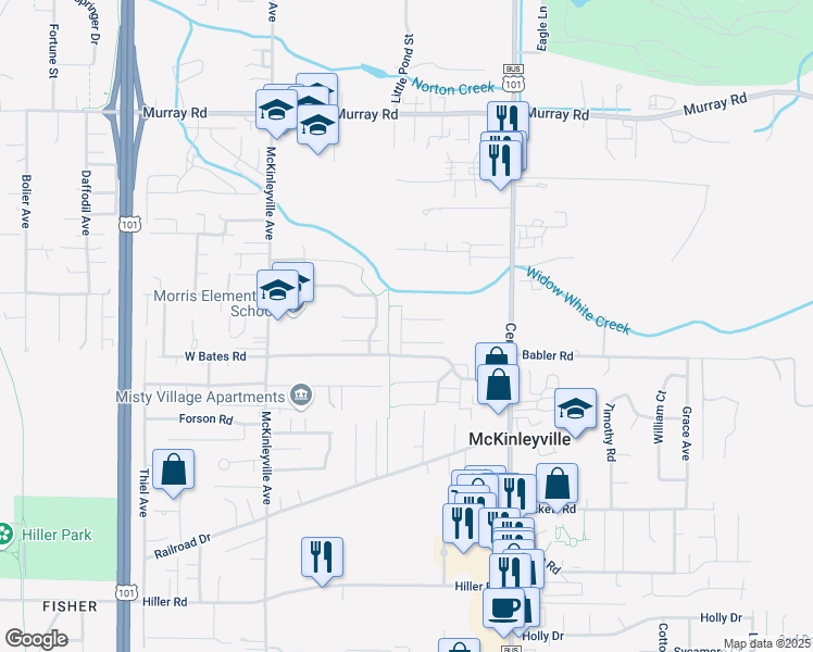 map of restaurants, bars, coffee shops, grocery stores, and more near 2454 Hawks View Court in McKinleyville