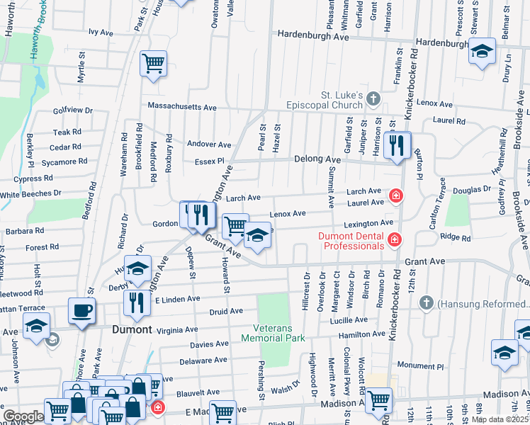map of restaurants, bars, coffee shops, grocery stores, and more near 68 Lenox Avenue in Dumont