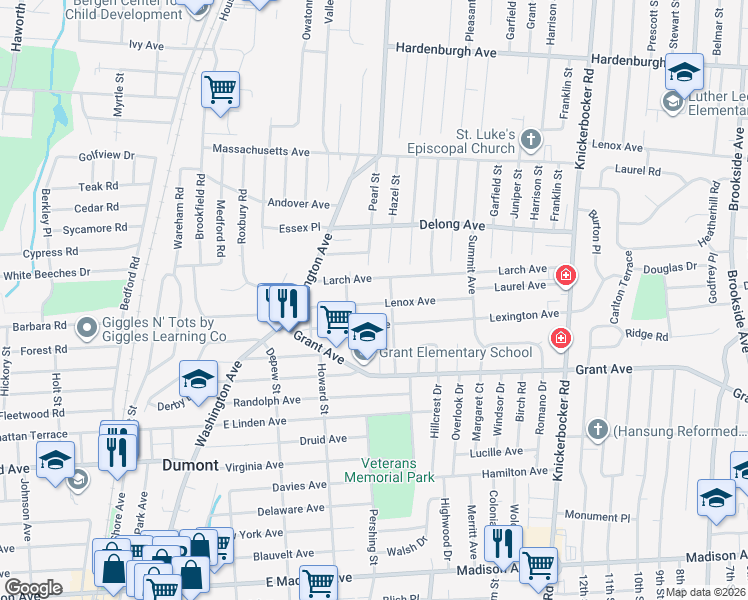 map of restaurants, bars, coffee shops, grocery stores, and more near 68 Lenox Avenue in Dumont