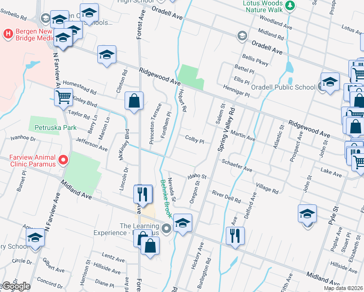 map of restaurants, bars, coffee shops, grocery stores, and more near 269 Columbia Terrace in Paramus