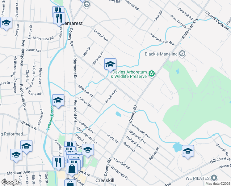 map of restaurants, bars, coffee shops, grocery stores, and more near 8 Brook Way in Demarest