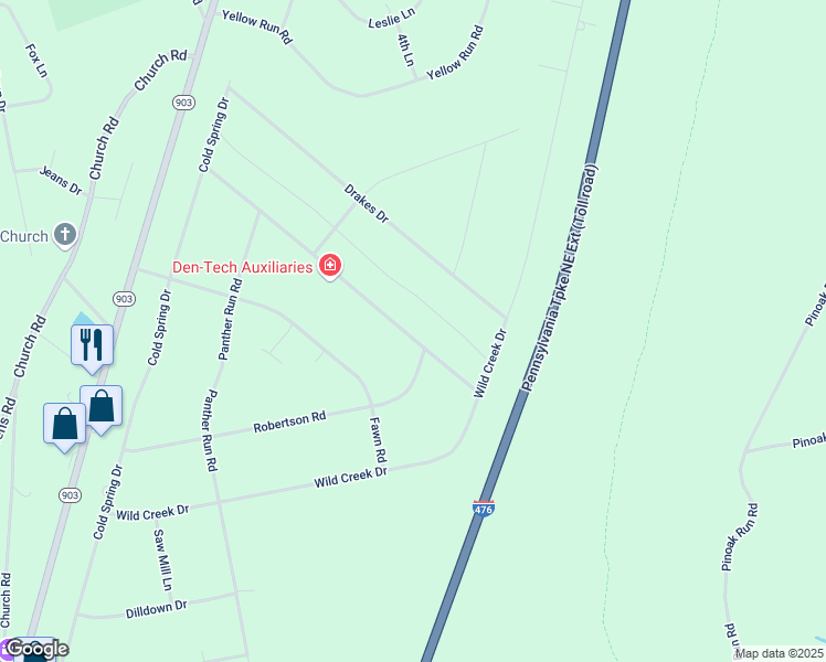 map of restaurants, bars, coffee shops, grocery stores, and more near 107 Pin Oak Drive in Jim Thorpe