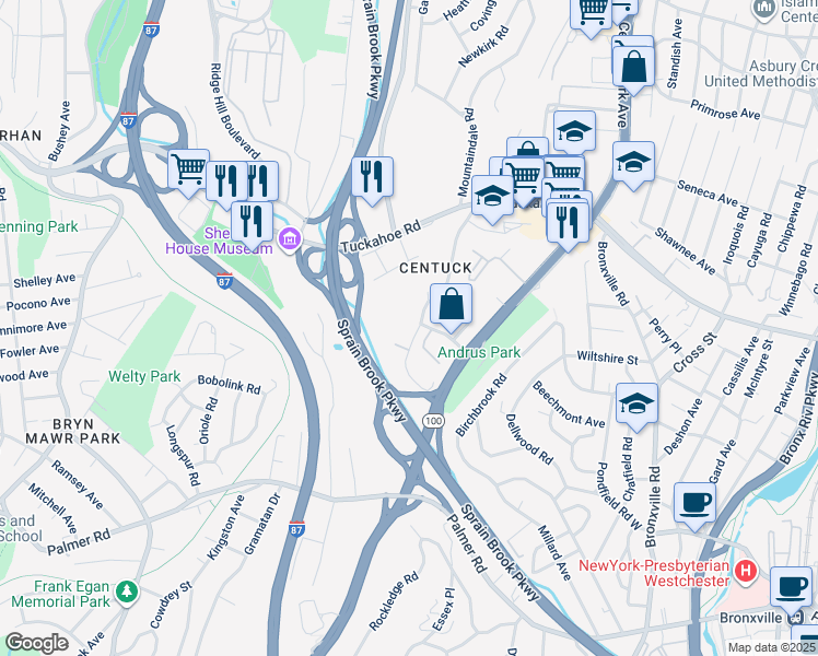 map of restaurants, bars, coffee shops, grocery stores, and more near 22 Winchester Avenue in Yonkers