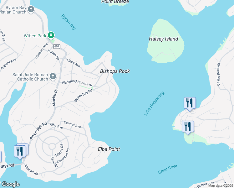 map of restaurants, bars, coffee shops, grocery stores, and more near 7 Bass Rock Road in Hopatcong
